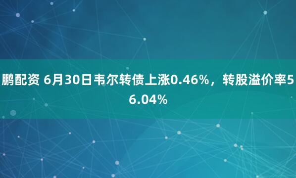鹏配资 6月30日韦尔转债上涨0.46%，转股溢价率56.04%